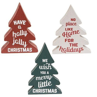3 Set Holly Jolly Chunky Wooden Trees - The Fox Decor